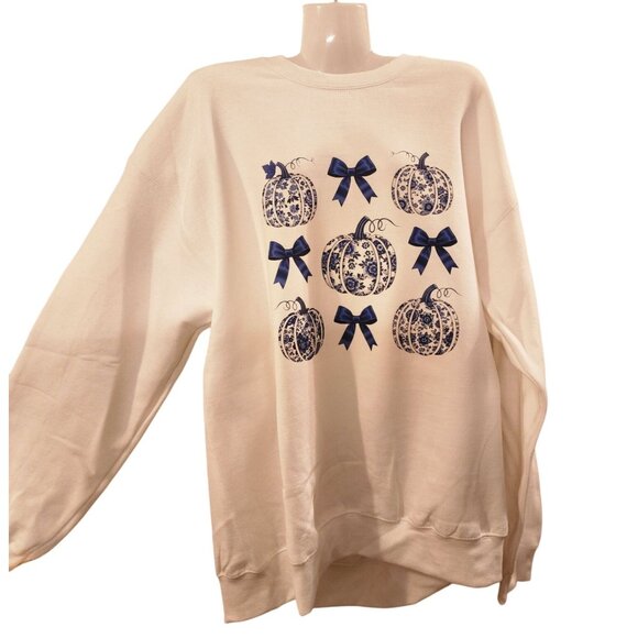 Gildan Halloween Sweatshirt, Fall Autumn Shirt, Blue Girly Bows Halloween Shirt - Picture 4 of 6